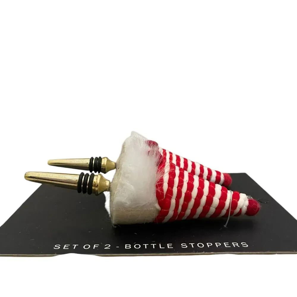 Set of 2 Christmas Bottle Stoppers Holiday Red & White Peppermint Stripe New